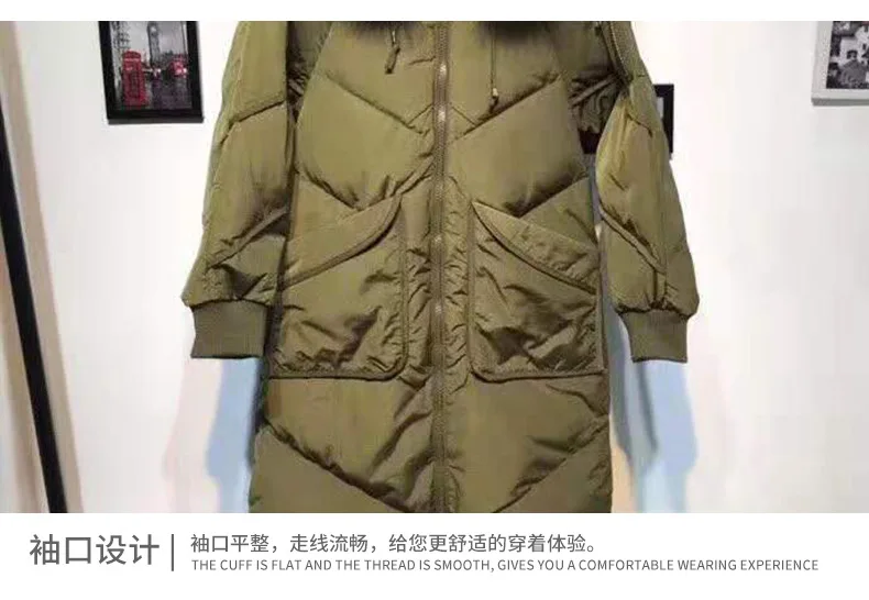 new winter long section of loose casual solid color hooded fur collar warm down jacket 928