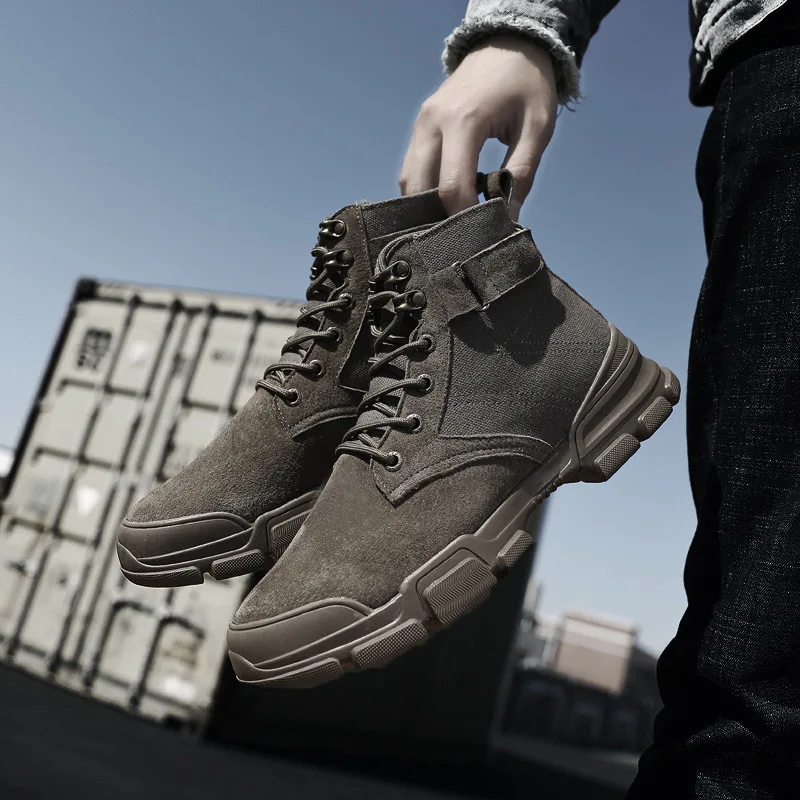 

British Style Autumn And Winter Men's Leather Boot Europe And America Business Casual round-Toe Men Mid-top Boots Solid Color Wo