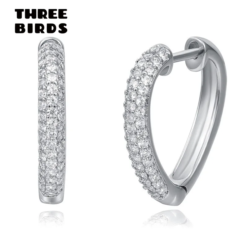 

New Trendy Silver Color Triangle Hoop Stud Earrings Luxury Full Cubic Zirconia Geometric Jewelry Crystal Earrings For Women