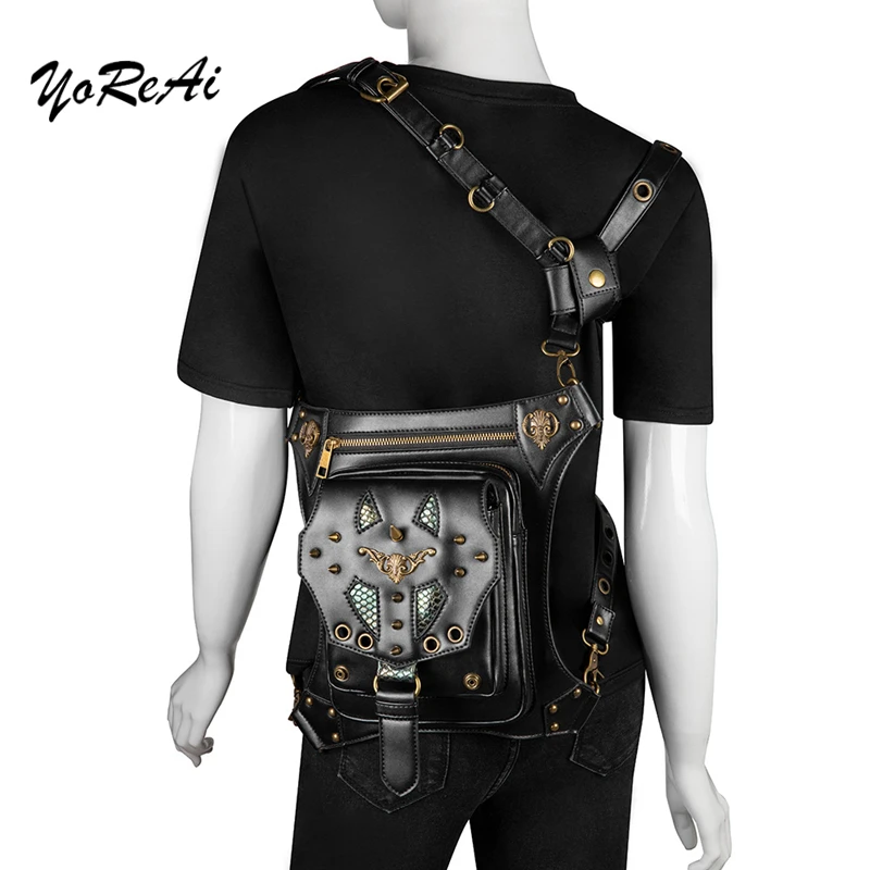 Riñonera gótica para mujer, bolsa de pierna y cadera para motocicleta, de hombro, bandolera cuero PU, Steampunk, Unisex|Riñoneras| - AliExpress