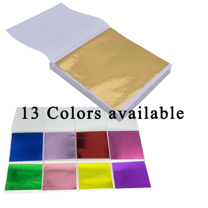 Hoja de Oro de imitación de Taiwán para manualidades de Buda, 100 hojas de 8x8,5 cm de colores, dorado, gran oferta