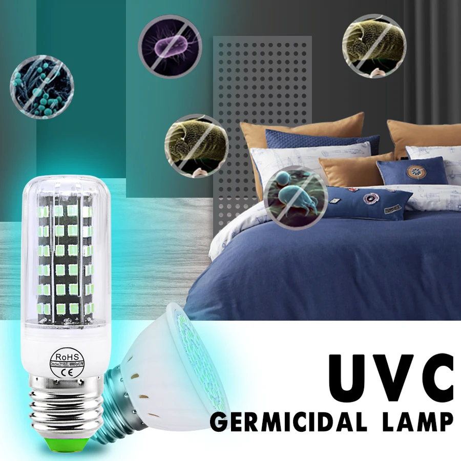 5 шт. УФ дезинфекционная лампа E27 светодиодный UVC стерилизатор Озон светильник