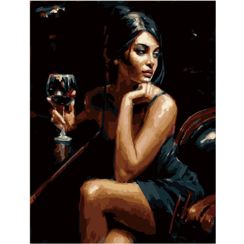 WEEN Woman Drinking DIY картина маслом по номерам Настенная в рамке масляная холщовая