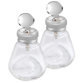

Pack of 2 Empty Nail Polish Makeup Remover Pump Dispenser Glass Push Down Press Bottles 150ml for Alcohol Acetone