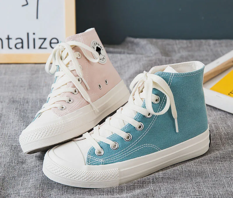 Fashion Shoes Woman Summer New Fashion Women Shoes Casual High Top Patchwork Canvas Women Casual Shoes Mixed Color Sneakers