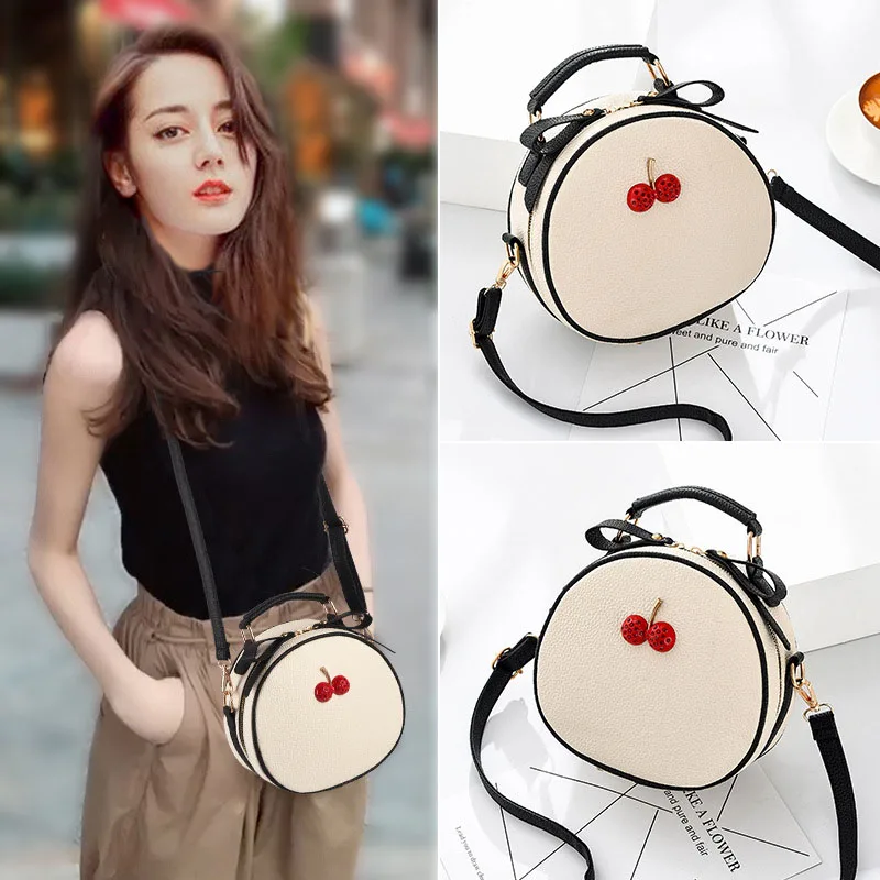 

New 2019 small shoulder bag woman ins web mini round cross-body handbag female cherry decoration fragrance bags