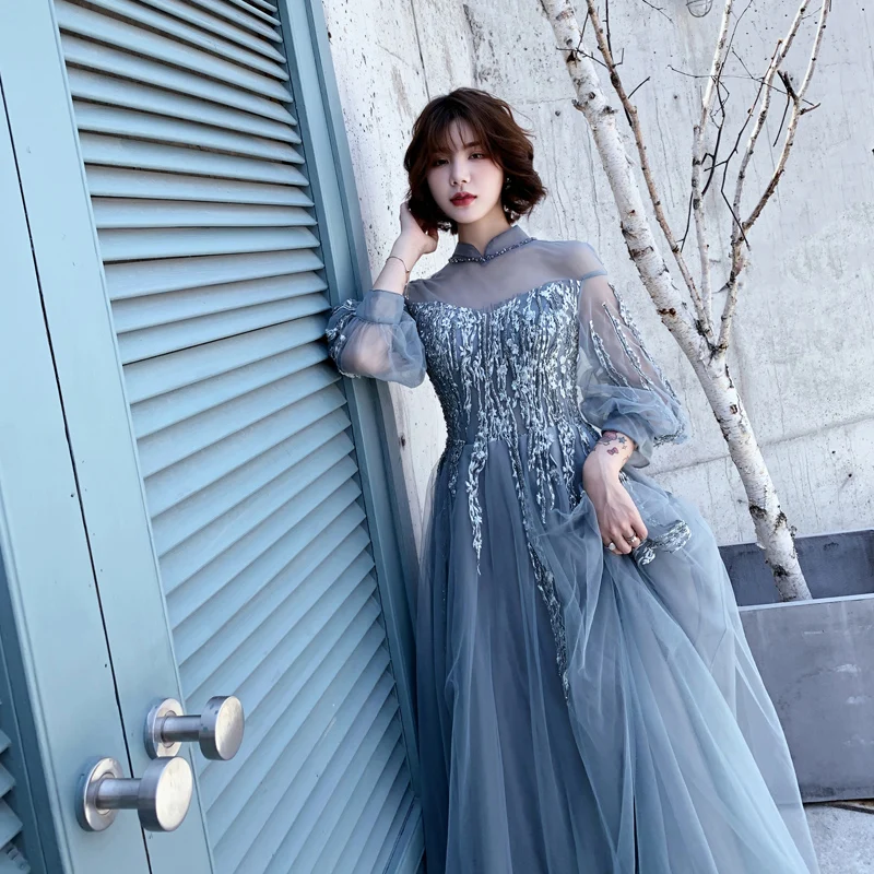 Черное женское платье с аппликацией Cheongsam, сексуальное, с открытыми плечами, Сетчатое, плиссированное, Qipao, новинка, на шнуровке, вечерние элегантное платье для выпускного, тонкое, макси платье