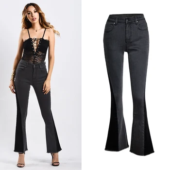 

New European and American women's dark gray slim mid-waist stretch wide-leg pants