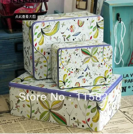 

Free Shipping!3pcs/lot Flowers Design Tin Box Multi-use Storage Case Cake Can Gift box Metal Storage 2013 New Design