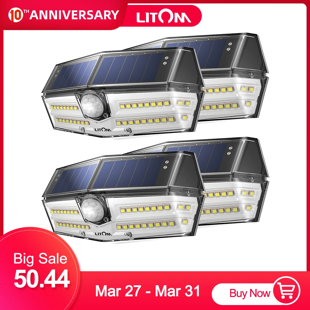 

4 Pack 40 LED Solar Lights LITOM CD182 Outdoor Motion Sensor High-efficient Solar Panel Lamp IP66 Luz Solar Led Para Exterior