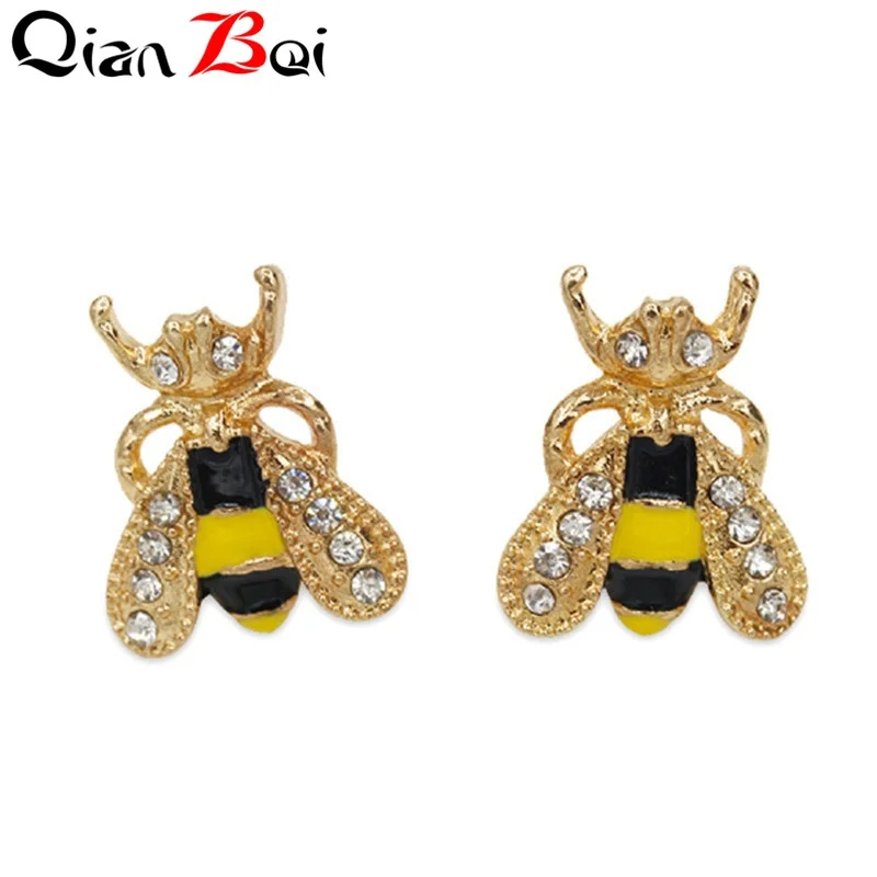 QianBei модные милые женские милые популярные золотые маленькие пчелы Кристалл штифт с насекомым серьги ювелирные изделия подарок