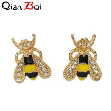 QianBei модные милые женские милые популярные золотые маленькие пчелы Кристалл штифт с насекомым серьги ювелирные изделия подарок