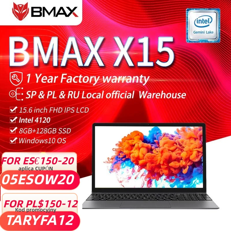 BMAX X15 portátil de 15,6 pulgadas 1920*1080 Intel lago Géminis N4120 Intel UHD gráficos 600 8GB LPDDR4 RAM 128GB SSD ROM Notebook X15
