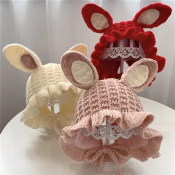

Baby Hat Autumn and Winter Korean Style Handmade Rabbit Eared Baby Knitted Hat Thick Warm Children's Wool Hat