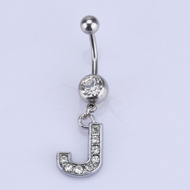 26 letter style Charming Body Piercing Crystal Rhinestone Inlaid Navel Belly Button Ring stainless steel jewelry