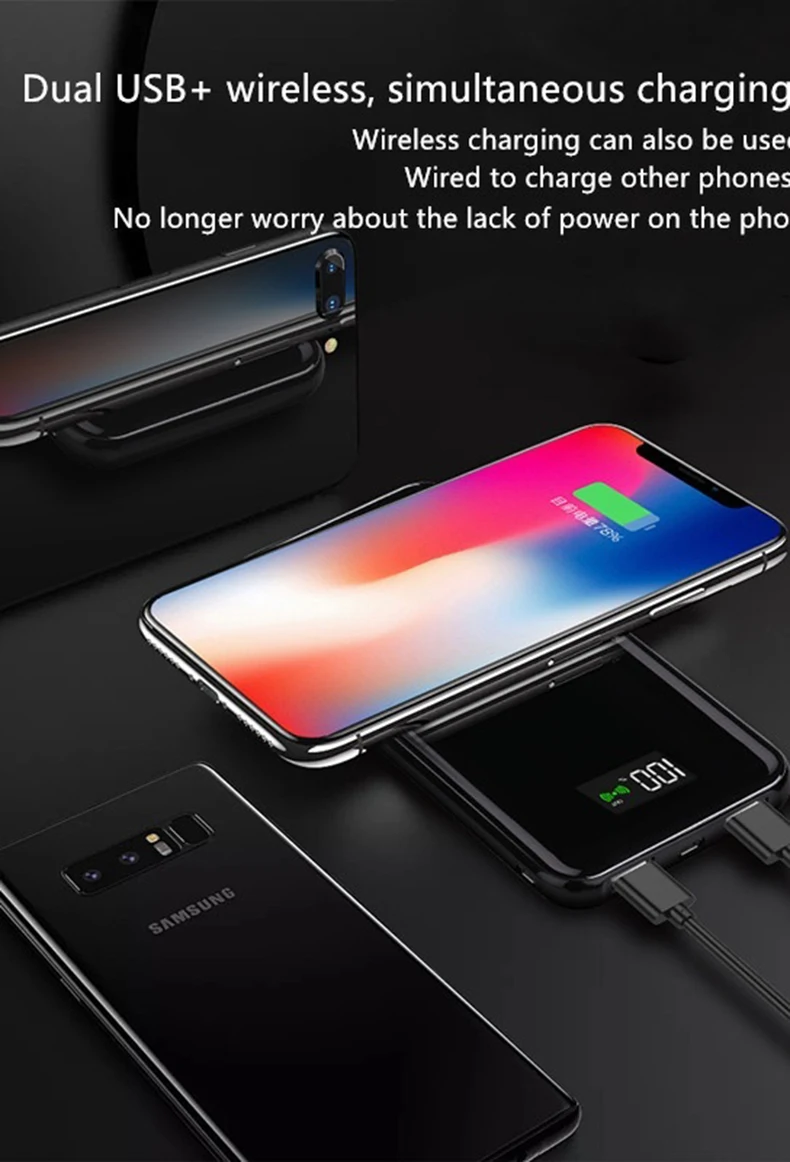 Беспроводной Мощность Банка 10000mAh для всех телефонов Мощность Bank Быстрая зарядка внешний Батарея аксессуары LED двойной Тип usb-C Вход