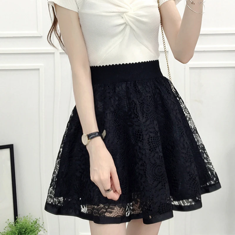 2021 New Spring Summer Women Black Mini Skirt Korean Elastic High Waist Shorts Sweet Mesh Tulle Umbrella Falda Tul | Женская одежда