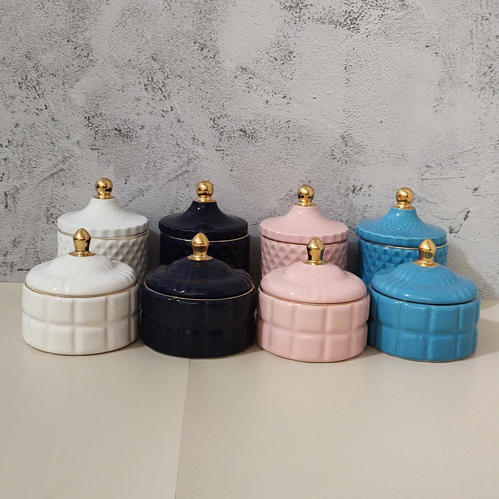 Sapphire Blue Ceramic Storage Jar Sugar Cube Can With Lid European