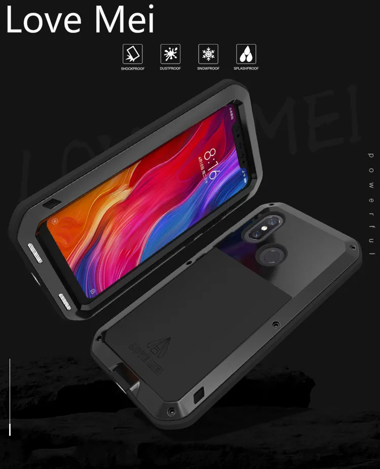 Металлический бронированный чехол LOVE MEI для Xiaomi Mi 8 мощный ударопрочный