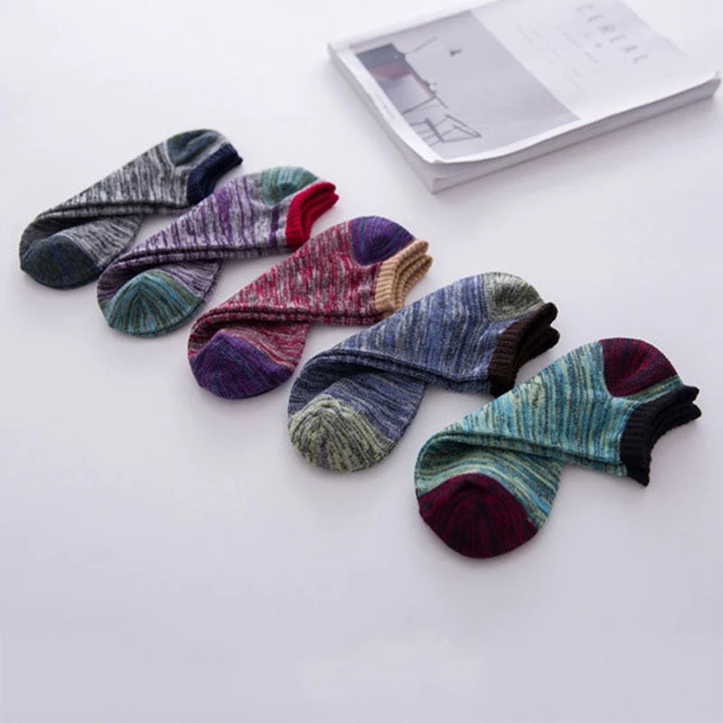 5 Pairs Striped Socks Low Ankle Socks Slippers Shallow Mouth Socks Retro Tide Socks New With Random Color