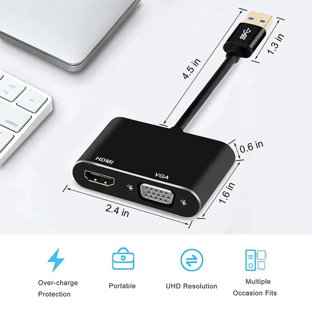 USB 3,0 к HDMI VGA 1080P HD 2 в 1 хаб-конвертер для ноутбуков HDTV проекторы мониторы HDMI VGA синхронизация выход для Windows7/8/10