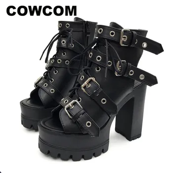 

COWCOM 2020 Women Fish Toe Platfrom Sanadls Heels Women's Shoes Bottom Waterproof Platform Thick Heel Sandals JXQ-2188-1