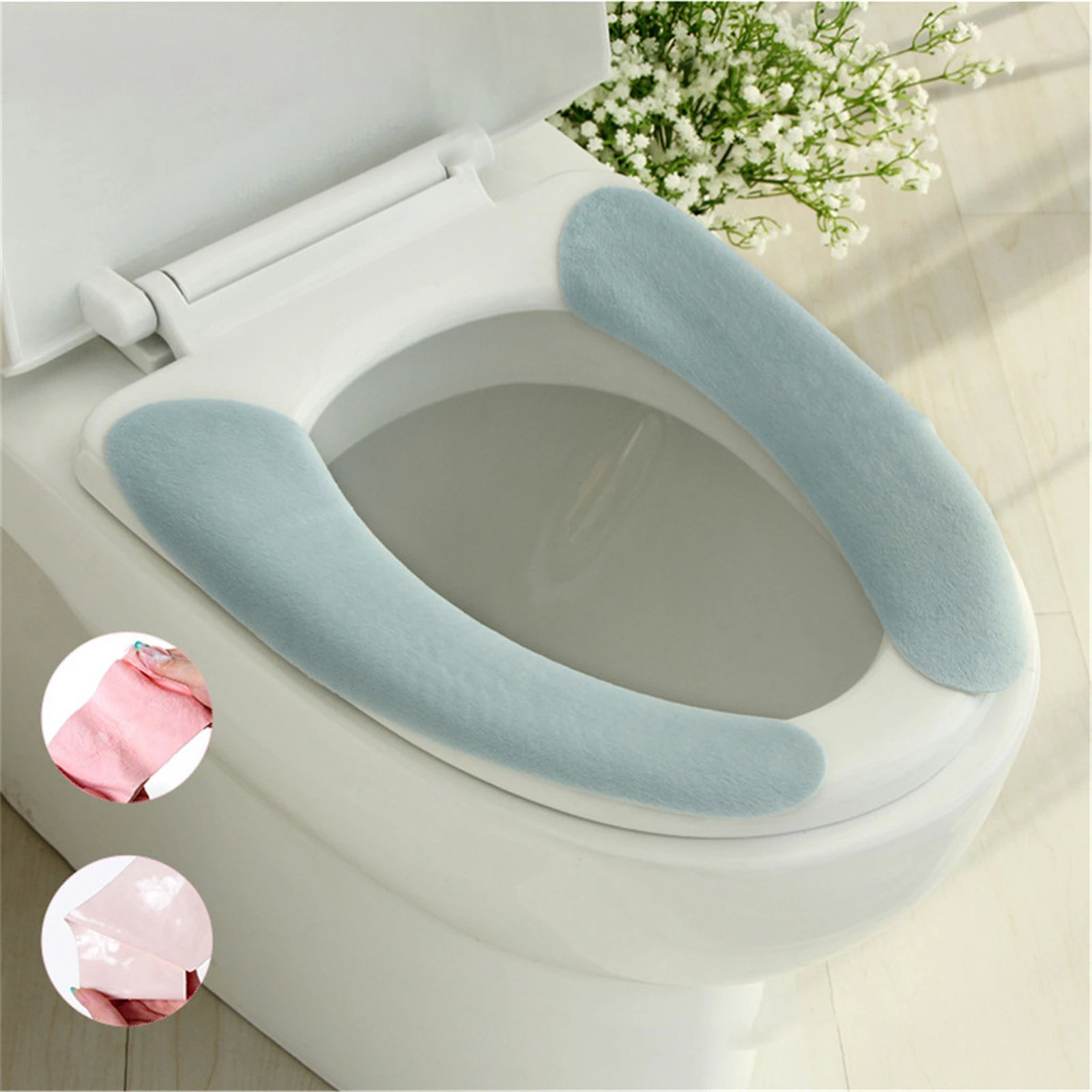 Reusable Toilet Seat Filling Mat Seat Cover Warm Plush Washable Bathroom