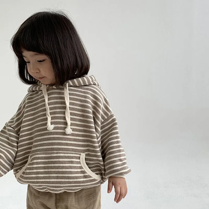 Kids sweatshirt Autumn Baby Striped Hooded Sweatshirt Long Sleeve Kids Hoodie For Boys And Girls Loose Casual Hooded Tops 9M-3T