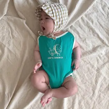 

Cute Newborn Baby Boy Girl Sleeveless Cartoon Print Cotton Bodysuit Jumpsuit Playsuit Outfits Summer Clothes