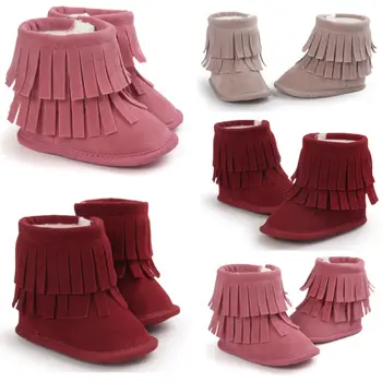 

Cute Newborn Baby Girl Boy Boots Cotton Solid Winter Warm Fashion Tassel Shoes Soft Sole Moccasin Prewalkers Anti-slip Booties