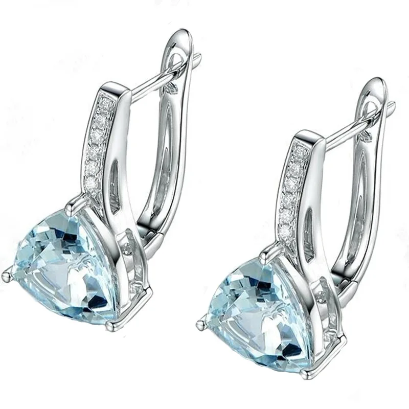 Stud earrings Blue Stones Heart Shape Silver Color Stud Earrings For Women Girl Zircon Earring Jewelry Gift