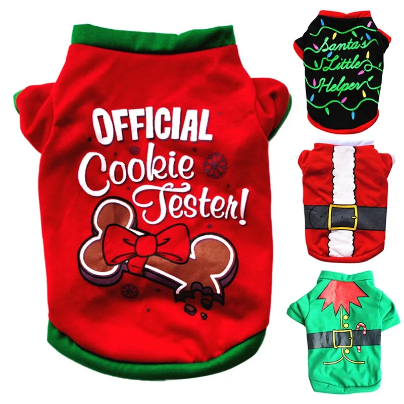 

Christmas Pet Clothes Cotton T-shirt For Small Middle Dogs Cats Festival Costume Autumn Winter Puppy Vest Tops Pet Clothing