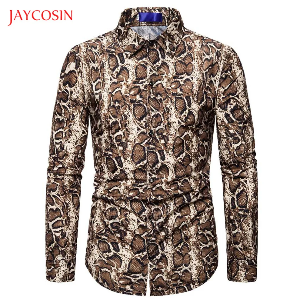 Joycosin, зимняя модная мужская рубашка, повседневная мужская одежда, змеиная кожа, принт, длинный рукав, кнопка, приталенная, Мужская официальная рубашка, уличная одежда