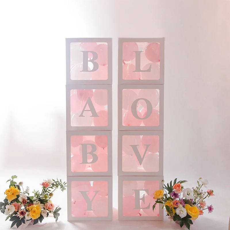 1P 30cm Alphabet Name Transparent Packing Box Balloons Blocks Cube Boxes Wedding Decor Baby Shower 1st Birthday Party Kids Gifts | Дом и сад