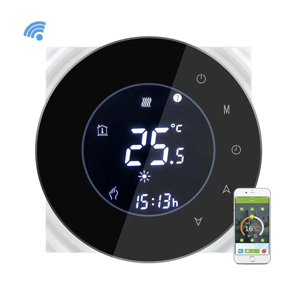 

WiFi Control Negative LCD Touchscreen Programing Thermostat Boiler Heating Temperature Controller NTC Sensor 3A