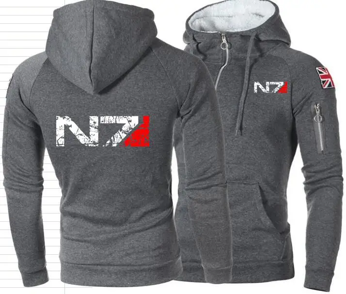 Games N7 Mass Effect 3 Half Zipper Hoodies Men Systems Alliance Military Emblem Game Sweatshirt UK Flag Hooded Jacket GG444 | Мужская