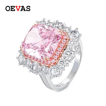

OEVAS Luxury 10*12mm Sparkling Zircon Engagement Rings For Women Big Stone Female Wedding Bands Jewelry Bague Femme Dropshipping