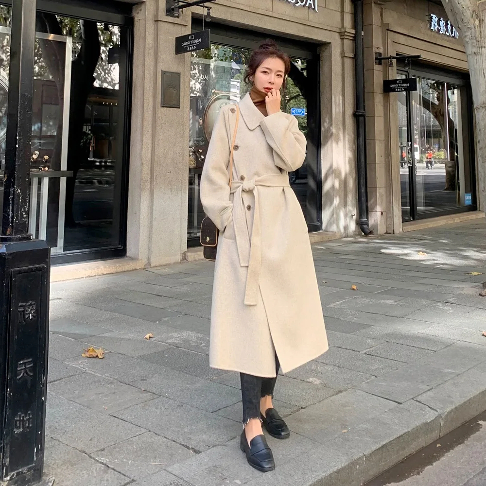 

Photo Shoot Sense of Design Hepburn Wind Thick Woolen Jacket 2019 Winter New Style WOMEN'S Dress Retro British Style Duffle Coat