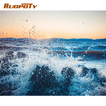 

RUOPOTY Frame DIY Painting By Numbers Wave Seascape Modern Wall Art Picture Home Diy Gift Acrylic Paint By Number For Artwork