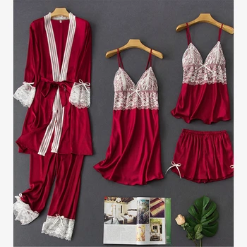 

Sexy Satin Pajamas Home Clothes Silk Pijama Mujer Lace Sleepwear Pjs Loungewear Women Pajama Shorts Pijamas Sets Pj Set Spring