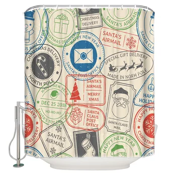 

Christmas Postmarks Shower Curtain Waterproof Polyester With 12 Hooks