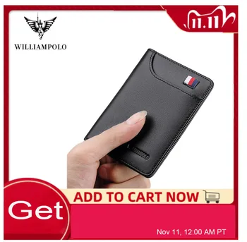 

WILLIAMPOLO Slim Wallet for Men Genuine Leather Card Holder Purse Small Front Pocket Wallet Minimalist