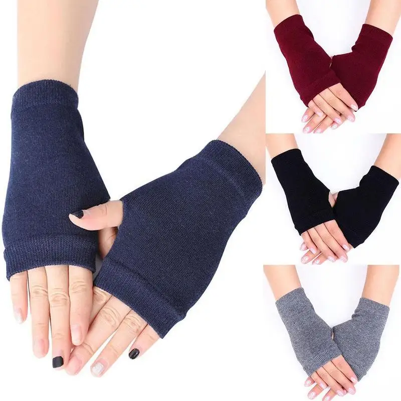 

Half Finger Gloves Women Winter Stay Warm Fashion Cotton Knit Wrist Workout Work Mittens Unisex Gloves