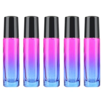 

5Pcs 10ML Refillable Gradient Glass Bottle Roller Ball Essential Oil Empty Perfume Bottle Portable Travel Cosmetic Container