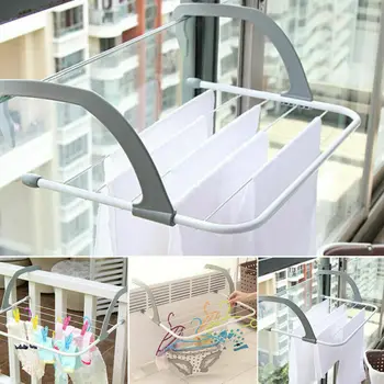 

Home Folding Adjustable Radiator Towel Clothes Drying Rack Pole Airer Dryer Drying Rack 5 Rail Balcony Telescopic Laundry Holder