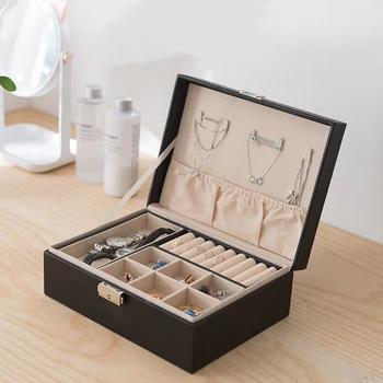 

Karleksliv large-capacity jewelry storage box with built-in double-layer design can store earrings, necklaces, watches, etc.