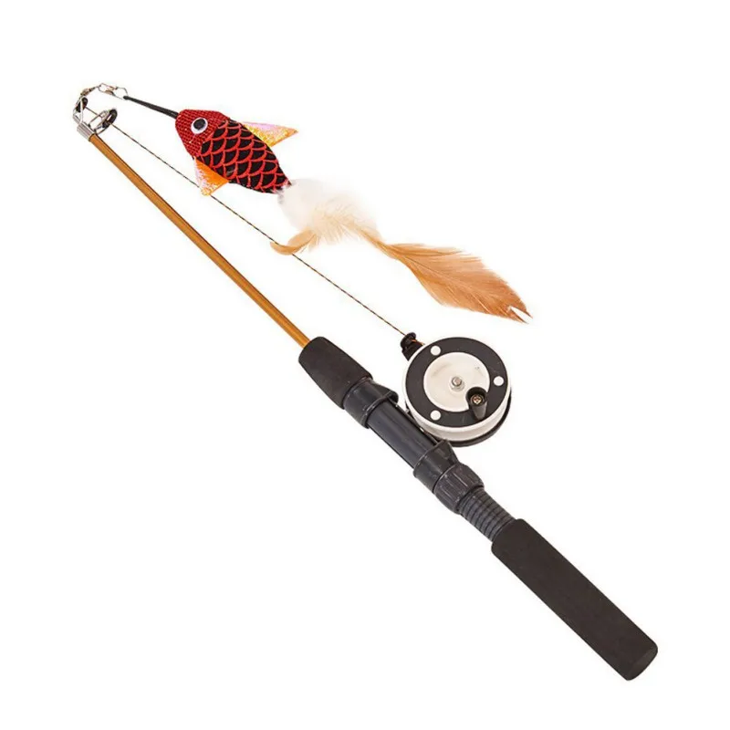 

Pet Telescopic Fish-shaped Telescopic Fishing Rod Feather Funny Cat Stick Toy Random Color Style