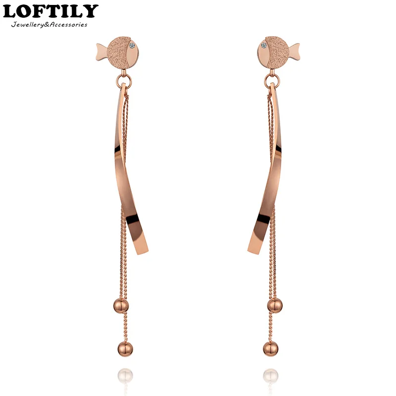 

Korean Style Geometric Tassel Earrings Stainless Steel Earrings for Women Girl Jewelry Party Gift Personalized Fish Earrings