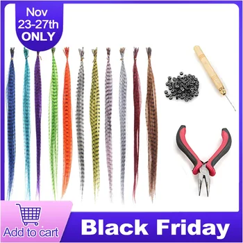 

55pcs Multicolor Synthetic Hair Feathers For Hair Extensions DIY Micro Beads Hairpiece Kit Women Feathers Hair Extensions Tools