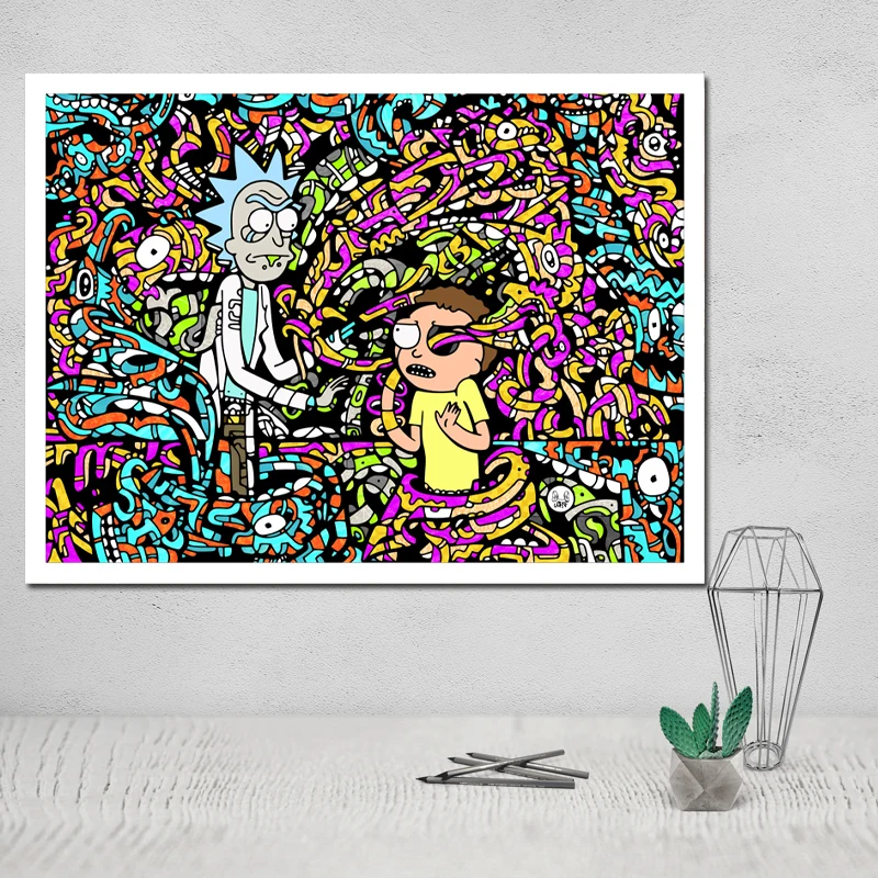 Nordic Style Pictures Wall Art Modular Rick and Morty Canvas Anime Home Decoration Painting Print Poster for Living Room Cuadros - Цвет: BO YXCV2707-06